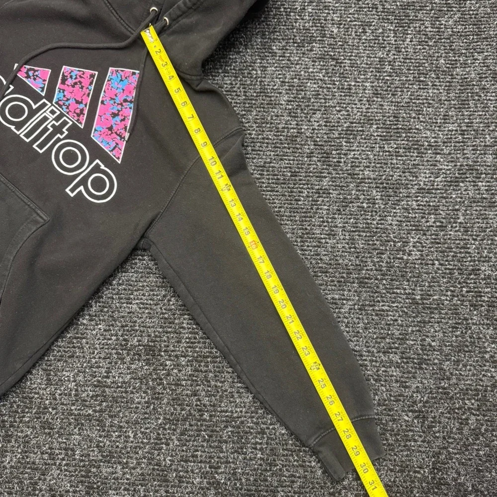 Adidas Aditop Black Graphic Hoodie Pink Blue Splatter‎ Logo Pullover Mens Medium